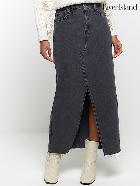 River Island Grey Split Front Denim Midaxi Skirt (Q97248) | €10