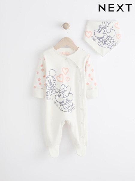 Pink/Cream Minnie Mouse License Baby Sleepsuit and Bib Set (0mths-2yrs) (Q97303) | €8 - €9