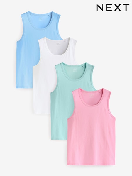 White/Blue/Pink/Mint Green 100% Cotton Vests 4 Pack (Q97350) | €8