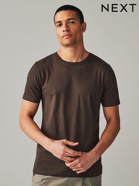 Brown Dark Chocolate Slim Fit Essential Crew Neck Cotton T-Shirt (Q97381) | €6