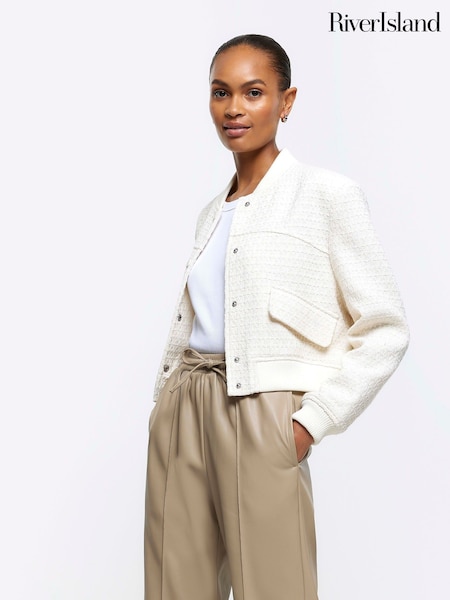 River Island Cream Chrome Boucle Tailored Bomber Jacket (Q97448) | €38