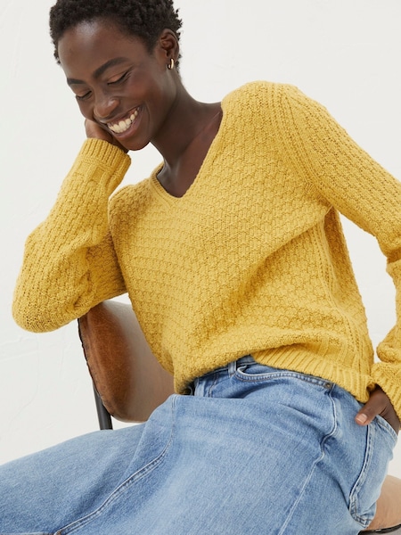 FatFace Yellow V-Neck Jumper (Q97478) | €30