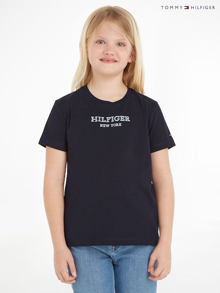 Tommy Hilfiger Blue Monotype Foil Print 100% Cotton T-Shirt (Q97544) | €13 - €16