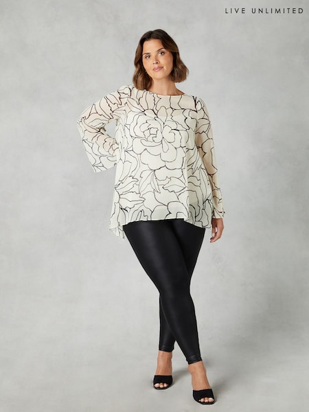 Live Unlimited Cream Curve Floral Print Chiffon Asymmetric Top (Q97621) | €43.50