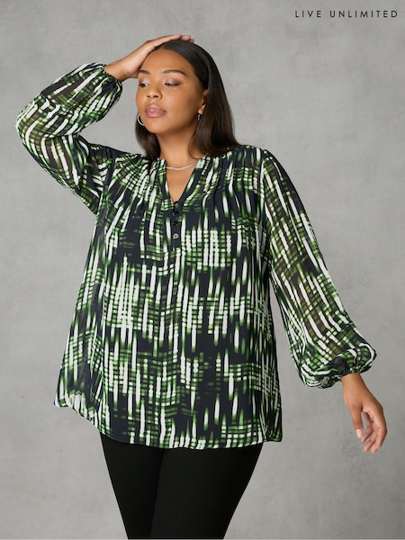 Live Unlimited Green Blurred Print Pintuck Blouse (Q97642) | €37