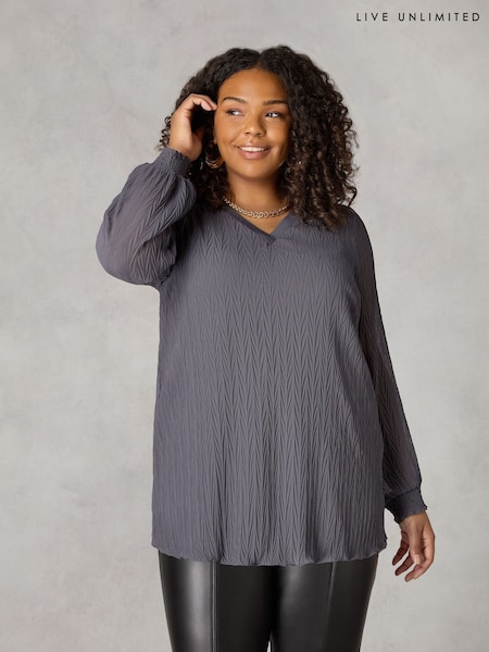 Live Unlimited Grey Textured Rib Trim Blouse (Q97651) | €41.50
