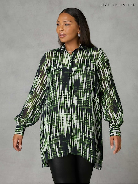 Live Unlimited Green Curve Blurred Print Ruched Front Blouse (Q97669) | €43.50