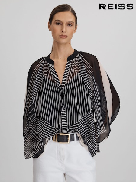 Reiss Black/Cream Charli Printed Button-Through Blouse (Q97757) | €211