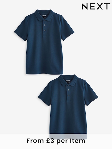 Azul marino - Cotton School Short Sleeve 100% Cotton Polo Shirts 2 Pack (3-16yrs) (Q97820) | 8 € - 17 €