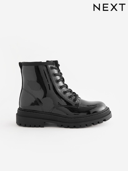 Black Patent Standard Fit (F) Warm Lined Lace-Up Ankle Boots (Q97832) | AED147 - AED183