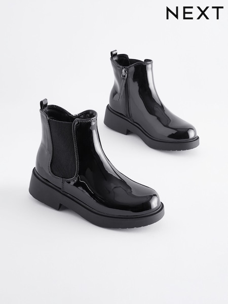 Black Patent Standard Fit (F) Chunky Chelsea Ankle Boots (Q97841) | AED168 - AED203