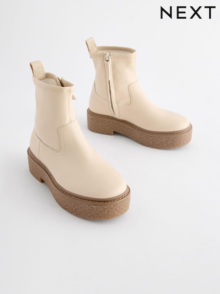 Neutral White Chunky Crepe Sole Sock Boots (Q97843) | €34 - €41