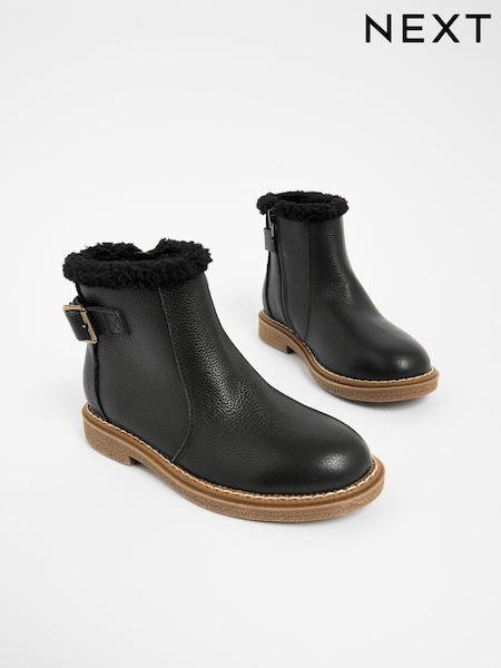 Black Leather Buckle Ankle Boots (Q97850) | R$ 390 - R$ 460
