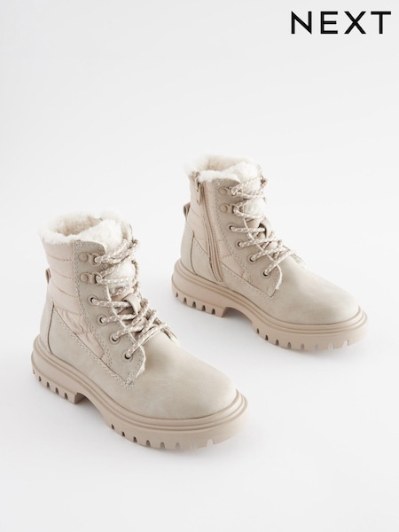 Neutral Quilted Lace Up Boots (Q97864) | AED178 - AED213