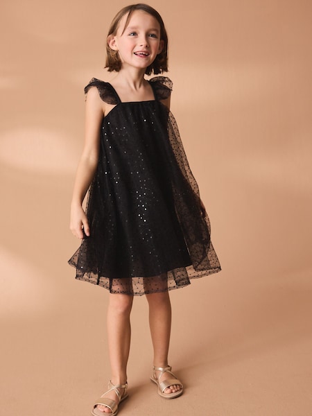 Black Sequin Tulle Party Dress (3-16yrs) (Q97865) | AED34 - AED43