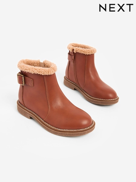 Tan Brown Leather Buckle Ankle Boots (Q97870) | R$ 390 - R$ 460