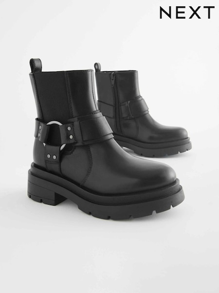Svart - Chunky Biker Støvler i skinn (Q97871) | kr668 - kr785