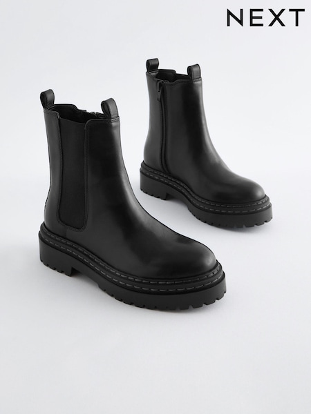 Black Leather Chunky Chelsea Boots (Q97875) | AED198 - AED234