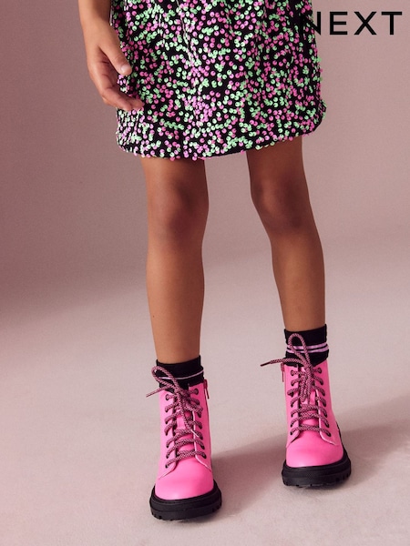 Pink Standard Fit (F) Warm Lined Lace-Up Ankle Boots (Q97879) | €18.50 - €21.50