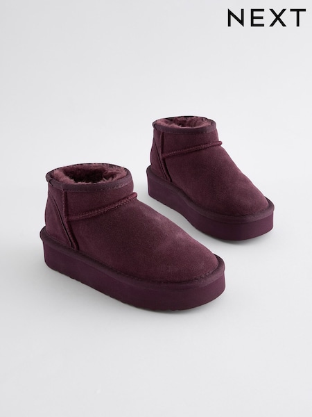 Burgundy Purple Flatform Mini Warm Lined Water Repellent Suede Pull-On Boots (Q97880) | R$ 255 - R$ 325