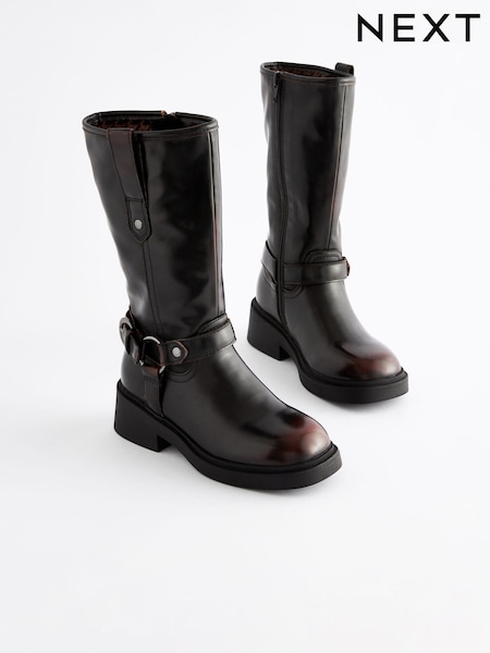 Black Tall Buckle Biker Boots (Q97883) | €44 - €51