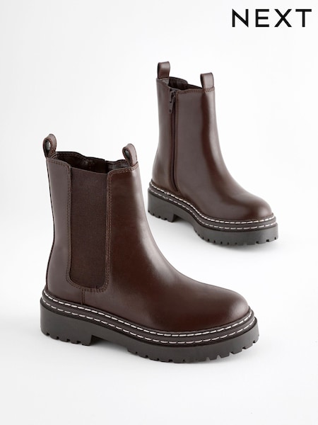 Brown Leather Chunky Chelsea Boots (Q97906) | AED118 - AED140