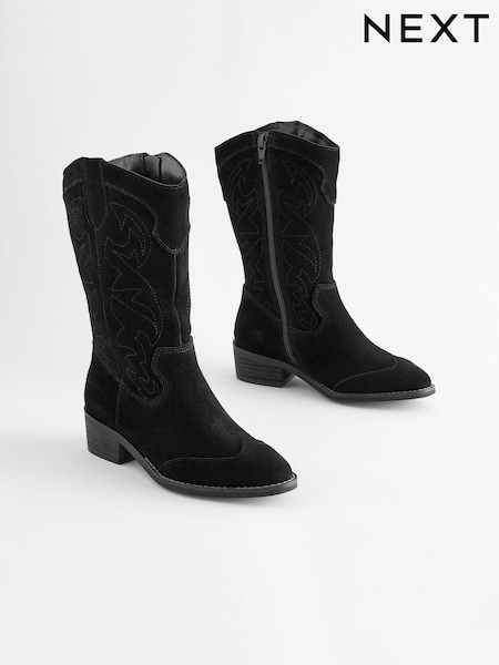 Black Tall Suede Western Boots (Q97910) | €49 - €55