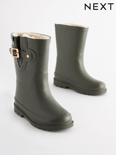 Khaki Green Warm Lined Buckle Wellies (Q97935) | $34 - $39