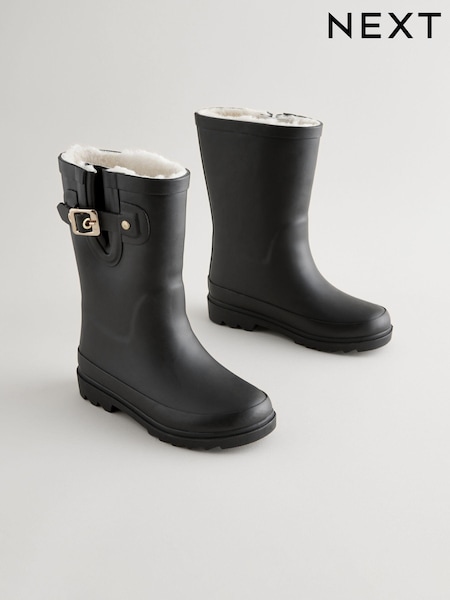 Black Warm Lined Buckle Wellies (Q97953) | OMR10 - OMR12