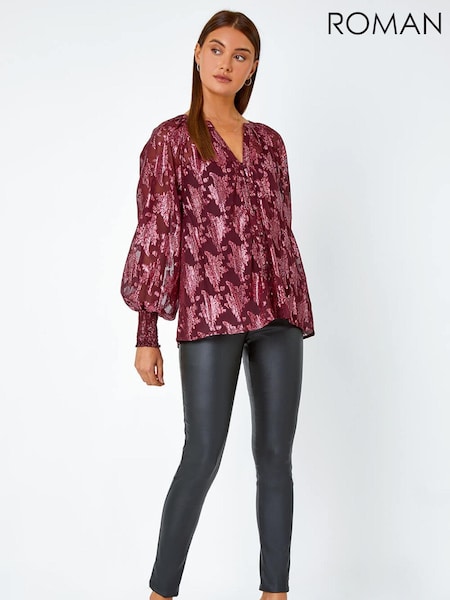 Roman Red Abstract Metallic Foil Print Blouse (Q98171) | €25