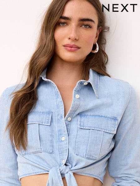 Bleach Tie Front Cropped Denim Shirt (Q98237) | €7
