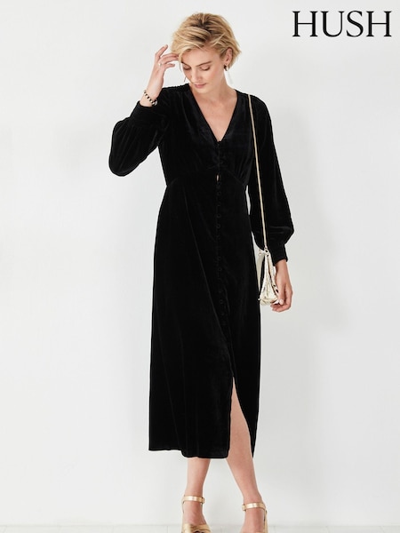 Hush Black Velvet Valeria Midi Dress (Q98258) | AED159