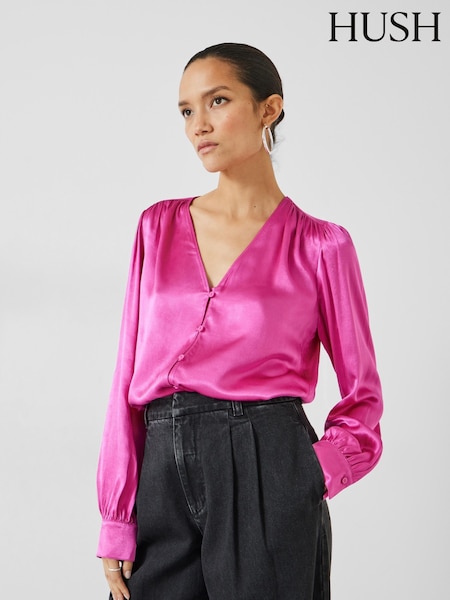 Hush Pink Priscilla Satin Tie Blouse (Q98262) | €25