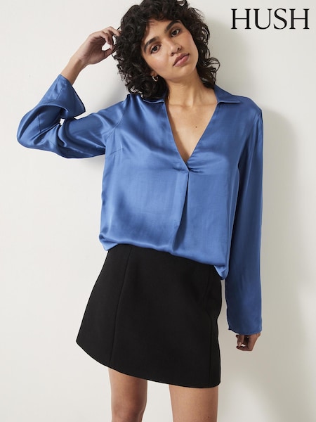 Hush Blue Nadia V-Neck Satin  Blouse (Q98304) | €43.50