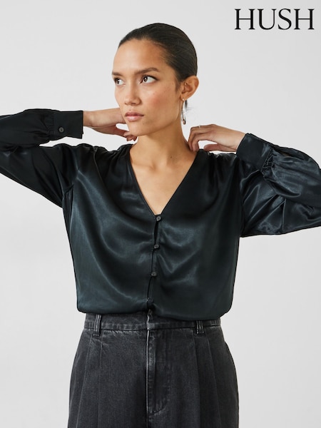 Hush Black Priscilla Satin Tie Blouse (Q98309) | €21