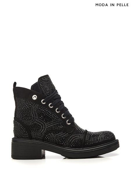 Moda in Pelle Aleyza Black Full Glitz Lace-Up Ankle Boots (Q98397) | €95