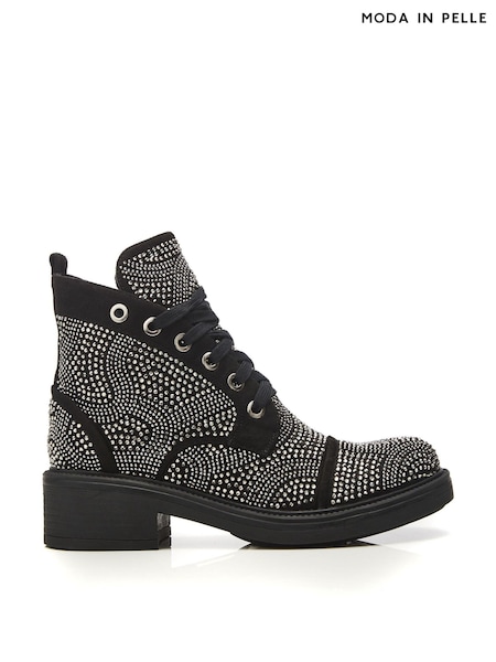 Moda in Pelle Aleyza Black Full Glitz Lace-Up Ankle Boots (Q98421) | €72
