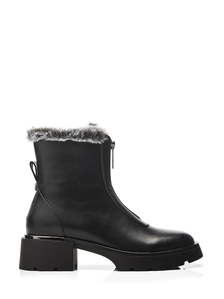 Moda in Pelle Avrill Black Chunky Zip Front Boots With Faux Fur Collar (Q98440) | €59