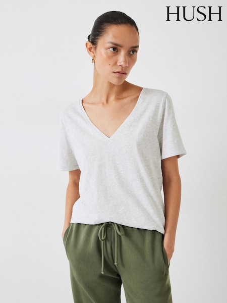Hush Grey Light Kali 100% Cotton Slub V-Neck T-Shirt (Q98533) | 144 QAR