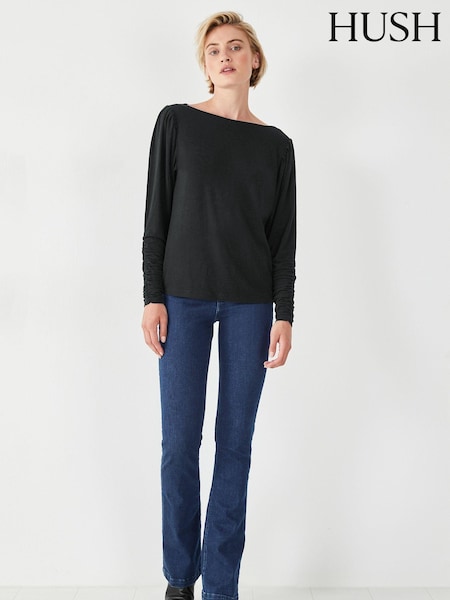 Hush Black Charlotte Ruched Sleeve Jersey Top (Q98535) | €16