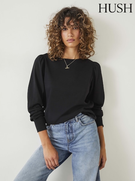 Schwarz - Hush Emily Puff Sleeve 100% Cotton Jersey Top (Q98548) | 61 €