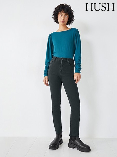 Hush Blue Charlotte Ruched Sleeve Jersey Top (Q98559) | €18