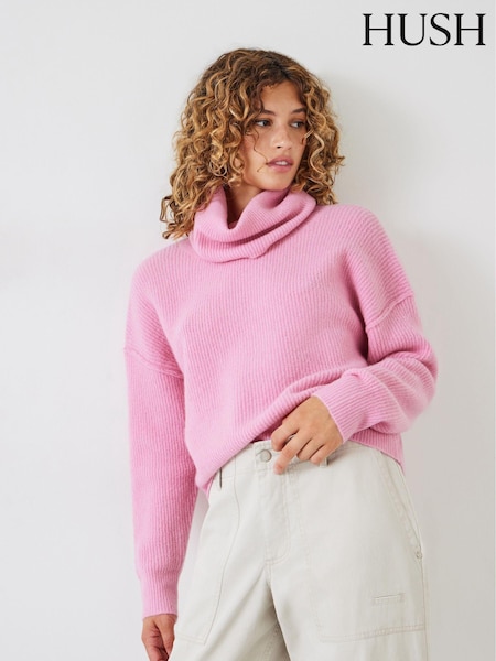 Hush Pink Roll Neck Ribbed Crop Jumper (Q98583) | €26