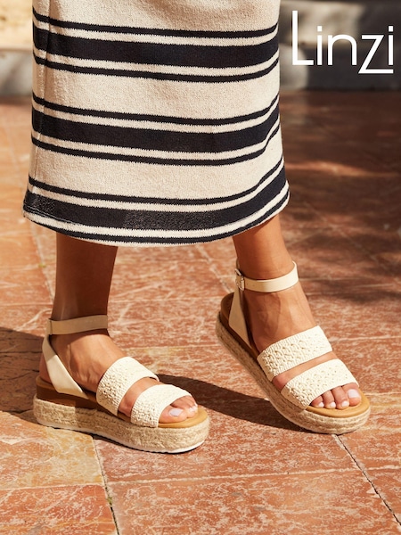 Alb - Sandale cu platformă Espadrile inspirate de barete Linzi Daria (Q98608) | 146 LEI
