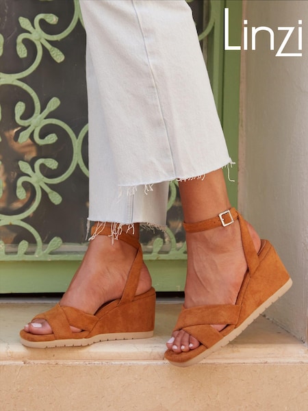 Linzi Brown Imogen Lightweight Faux Suede Crossover Front Wedge (Q98619) | €18.50