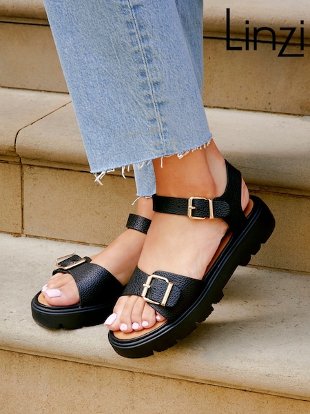 Linzi Black Comet Flatform Sandals With Buckle Detail (Q98628) | €48