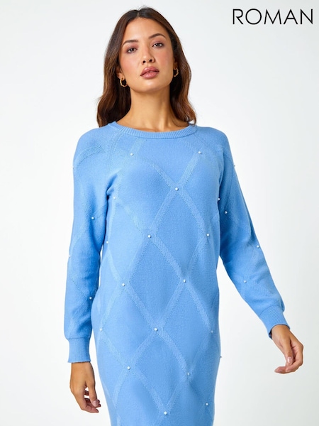 Roman Blue Pearl Detail Textured Jumper Dress (Q98662) | €30