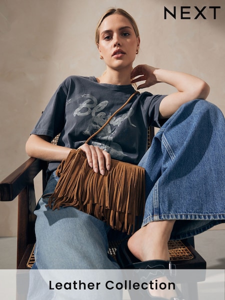 Svetlohnedá - Leather Fringe Cross-body Bag (Q98851) | €41