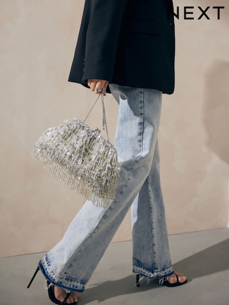 Silver Beaded Fringe Clutch Bag (Q98890) | €33.50