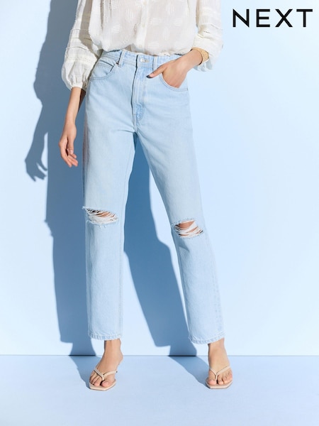 Bleach Rip 100% Cotton Column Mom Jeans (Q98903) | €8
